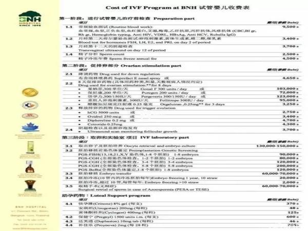 BNH醫院收費明細