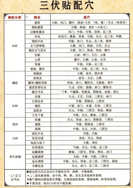 三伏貼具體穴位貼法示意圖